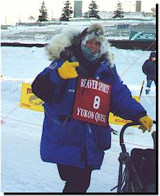Aliy at the finish of the 1998 Quest